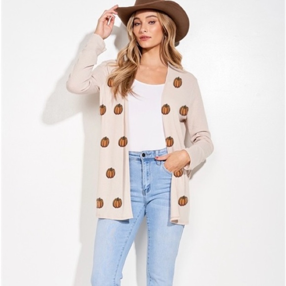 Pumpkin Patterned Cream Cardigan Sweater